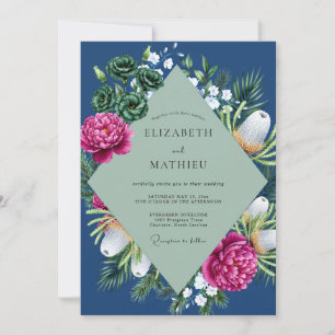 Invitation Mariage Navy Magenta Pivoine