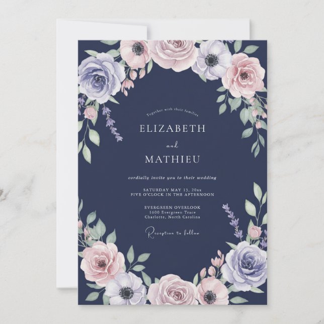 Invitation Mariage Navy Mauve Petale (Devant)