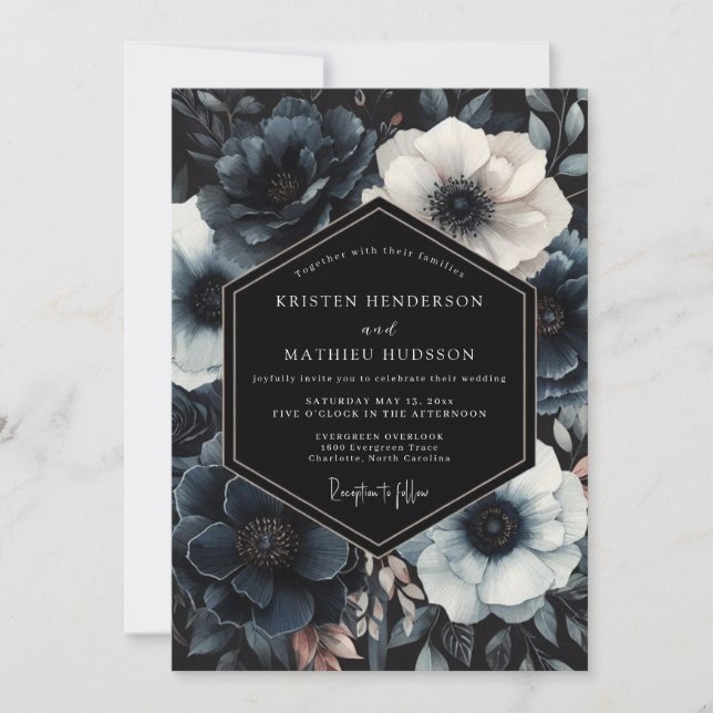 Invitation Mariage Navy Moody Bloom (Devant)