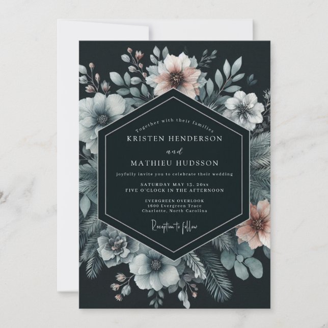 Invitation Mariage Navy Moody Bloom (Devant)