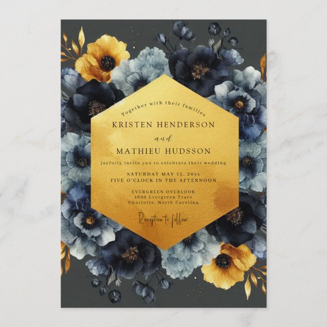 Invitation Mariage Navy Ochre Clair-obscur (Devant)