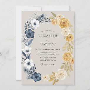 Invitation Mariage Navy Or Ranunculus Eucalyptus