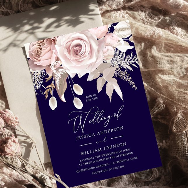 Invitation Mariage Navy Profond et Rose Poussiéreuse de Desig (Créateur téléchargé)