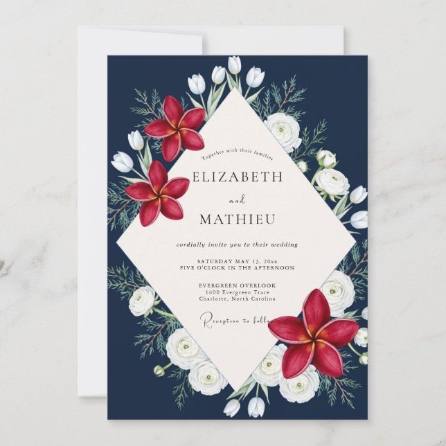 Invitation Mariage Navy Red Lily (Devant)