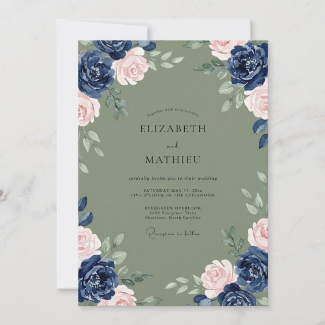 Invitation Mariage Navy Sage Vine (Devant)