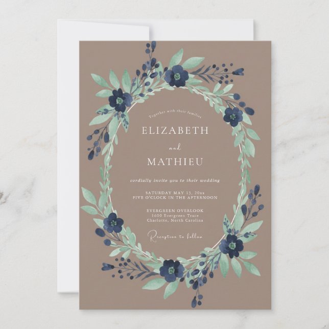 Invitation Mariage Navy Verdant Bloom (Devant)