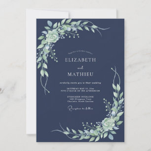 Invitation Mariage Navy Verdant Flourish
