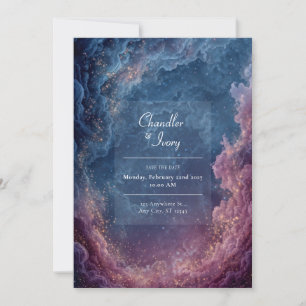 Invitation Mariage Nébuleuse Céleste Violet Vibrant et Marine
