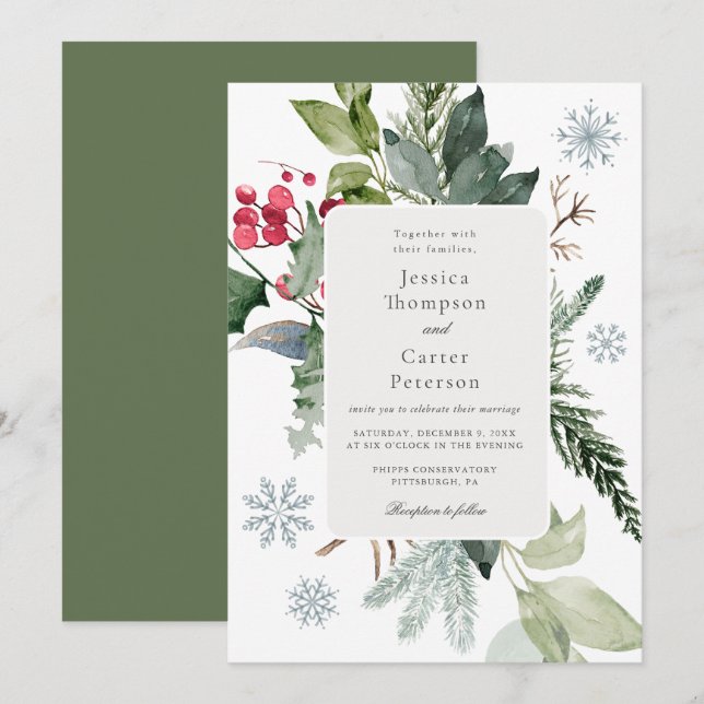 Invitation Mariage Neige d'Hiver et Épinette  (Devant / Derrière)