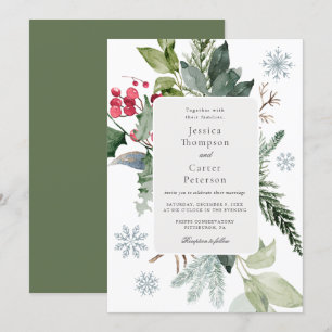 Invitation Mariage Neige d'Hiver et Épinette 