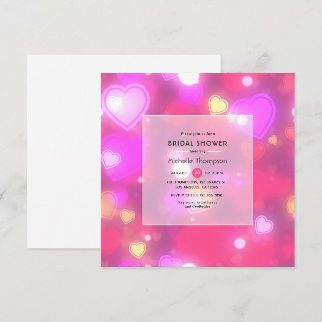 Invitation Mariage Neon Hearts Shower Nuptial (Devant / Derrière)