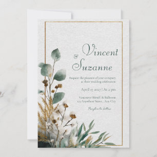 Invitation Mariage neutre en coton et feuille