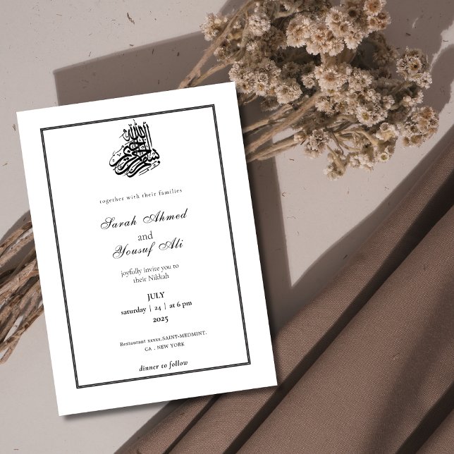Invitation Mariage Nikkah noir et blanc simple et élégant (Créateur téléchargé)