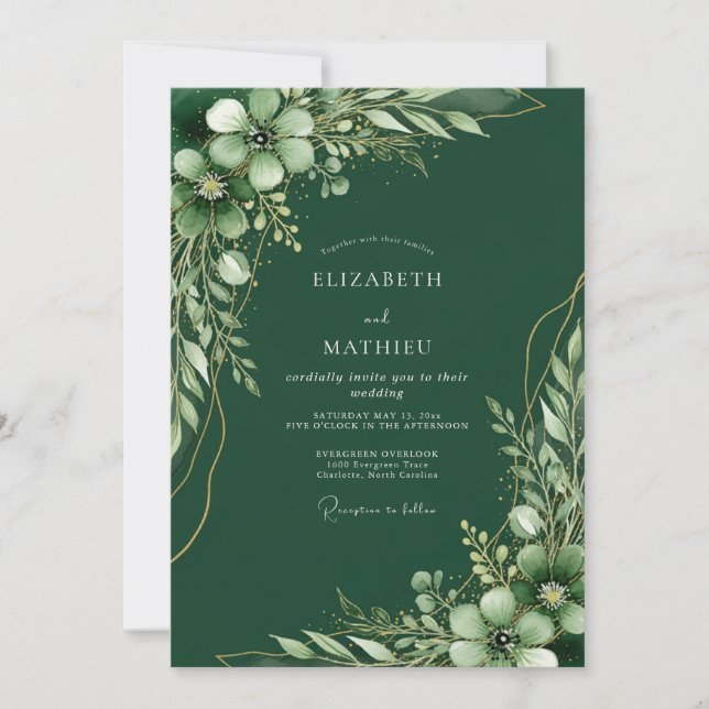 Invitation Mariage Noble Forêt Verte Émeraude (Devant)