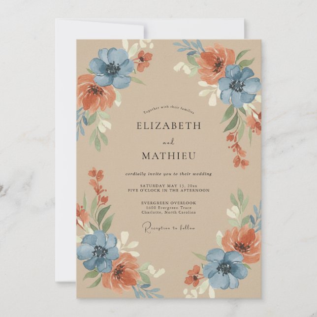 Invitation Mariage Noces de Cuivre et Pavot (Devant)