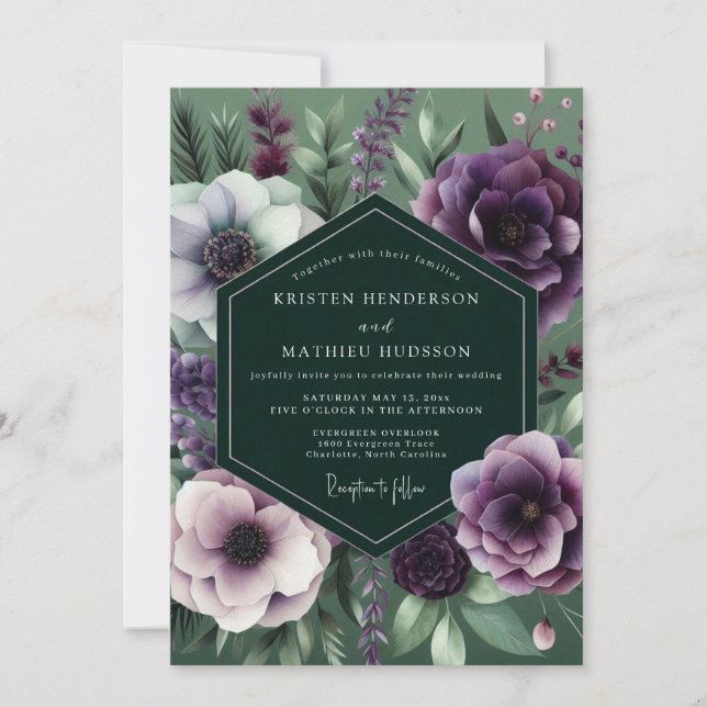 Invitation Mariage Nocturne d'Émeraude et d'Améthyste (Devant)