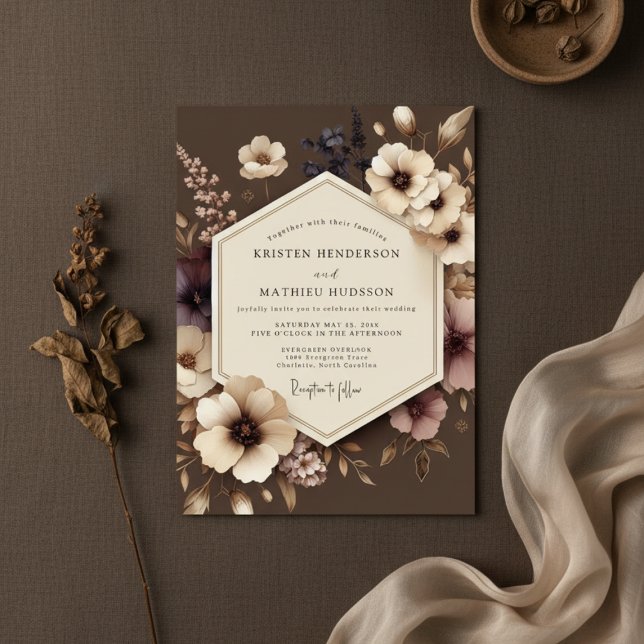 Invitation Mariage Nocturne Floral Marron (Créateur téléchargé)