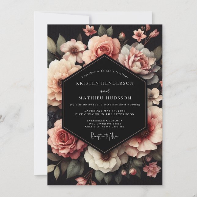 Invitation Mariage Nocturne Floral Rose (Devant)