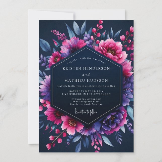 Invitation Mariage Nocturne Indigo Fuchsia (Devant)
