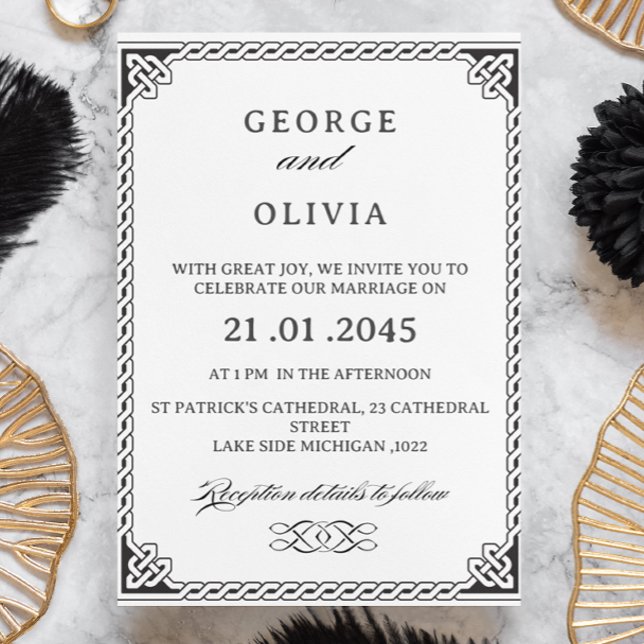 Invitation Mariage Nœud Celtique Noir Blanc (Créateur téléchargé)