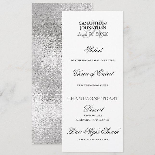 Invitation Mariage noir blanc argenté do-it-yourself menu dîn (Devant / Derrière)