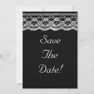 Invitation Mariage Noir & Blanc Cuir & Dentelle Enregistrez l