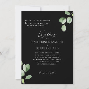 Invitation Mariage Noir & Blanc Deux Parents Eucalyptus