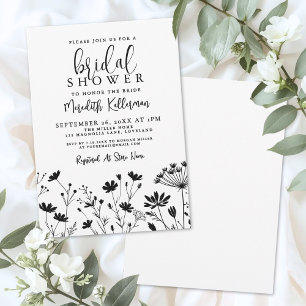 Invitation Mariage Noir Blanc Fleur Sauvage