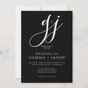 Invitation Mariage noir blanc initial minimaliste moderne