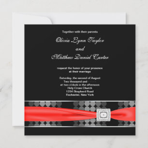 Invitation Mariage Noir Blanc Moderne Élégant Rouge