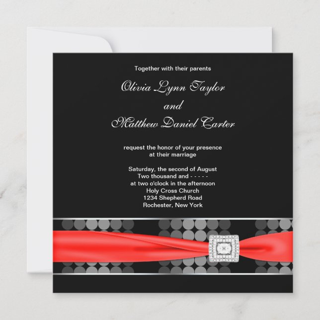 Invitation Mariage Noir Blanc Moderne Élégant Rouge (Devant)