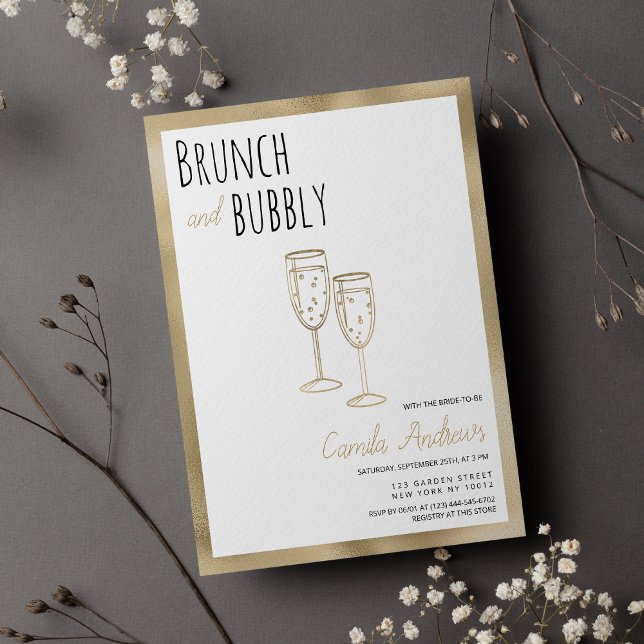 Invitation Mariage Noir Blanc Or Brunch Et Champagne Enterrem (Black White Gold Brunch And Bubbly Bridal Shower)