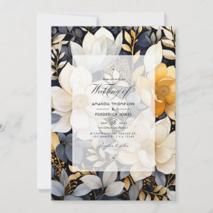 Invitation Mariage Noir, Blanc, Or Taupe et Or Brillants