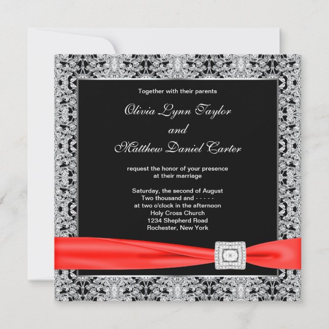 Invitation Mariage Noir Blanc Rouge Noir (Devant)