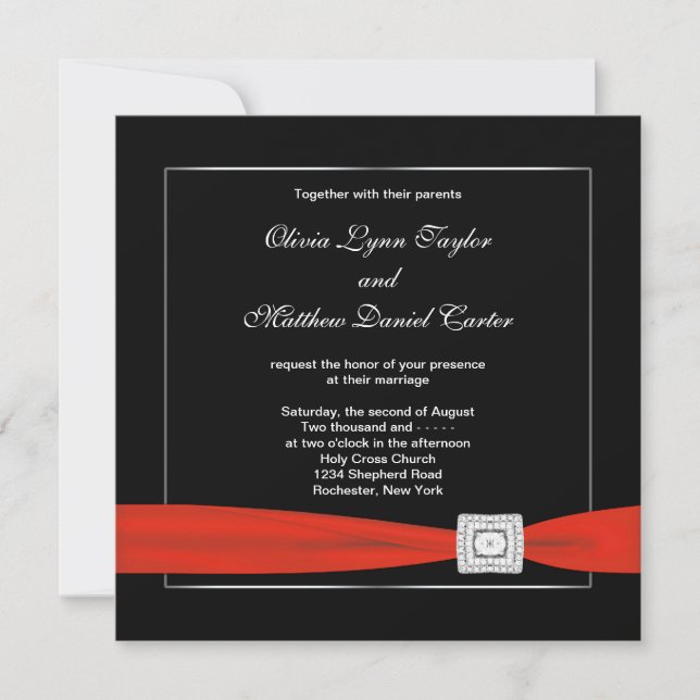 Invitation Mariage Noir Blanc Rouge Noir (Devant)