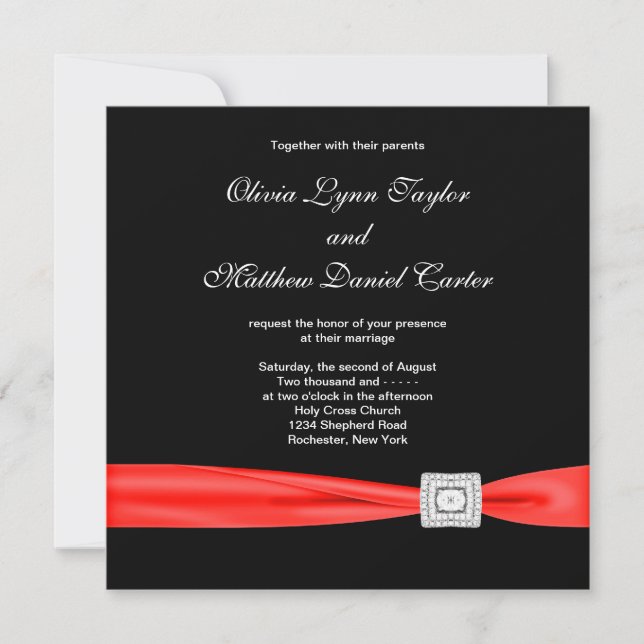 Invitation Mariage Noir Blanc Rouge Rouge Noir (Devant)