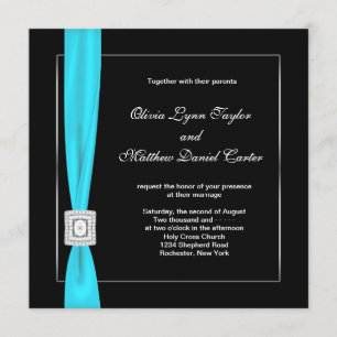 Invitation Mariage Noir Blanc Sarcelle Bleu Sarcelle Nœud