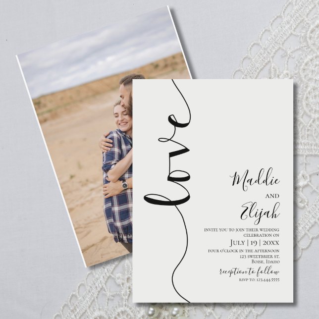 Invitation Mariage, Noir & Blanc Simple, Typographie, Script, (Créateur téléchargé)