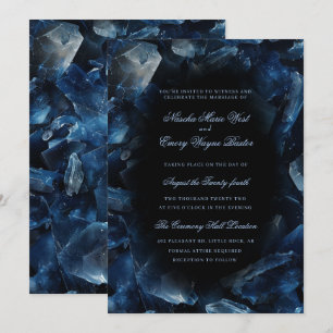 Invitation Mariage noir cristaux de sorcière bohème bleu fonc