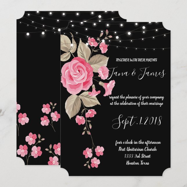 Invitation Mariage noir de chaîne Whimsical (Devant / Derrière)