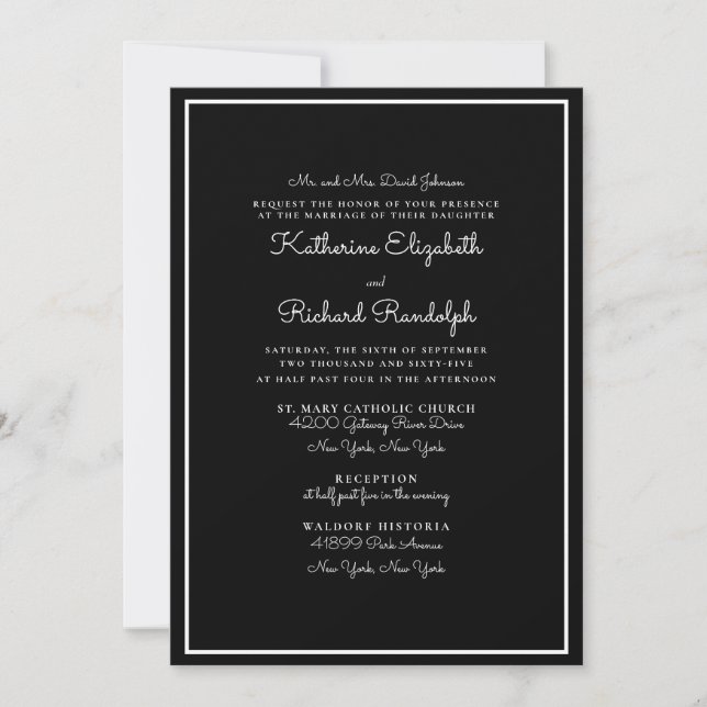 Invitation Mariage Noir Élégant et Formel des Parents (Devant)