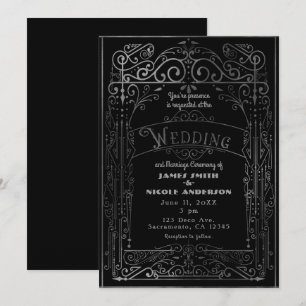 Invitation Mariage noir et argent décoration victorienne vint