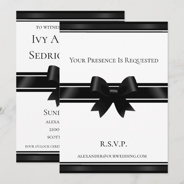 Invitation Mariage noir et blanc (Devant / Derrière)