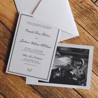 Invitation Mariage Noir et Blanc Argenté Vintage