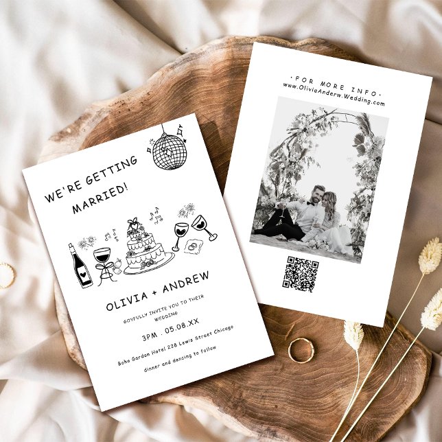 Invitation Mariage noir et blanc blanc blanc à main (Créateur téléchargé)