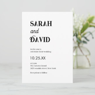 Invitation Mariage noir et blanc chic moderne pur
