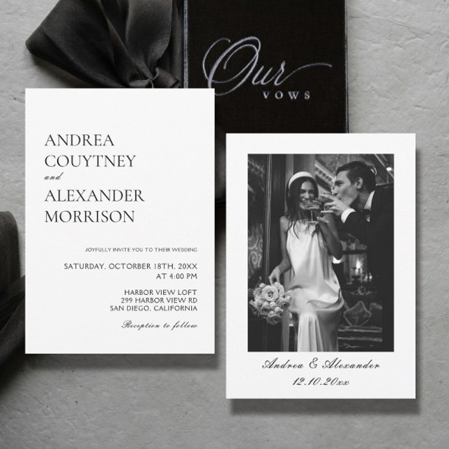 Invitation Mariage noir et blanc classique (Créateur téléchargé)