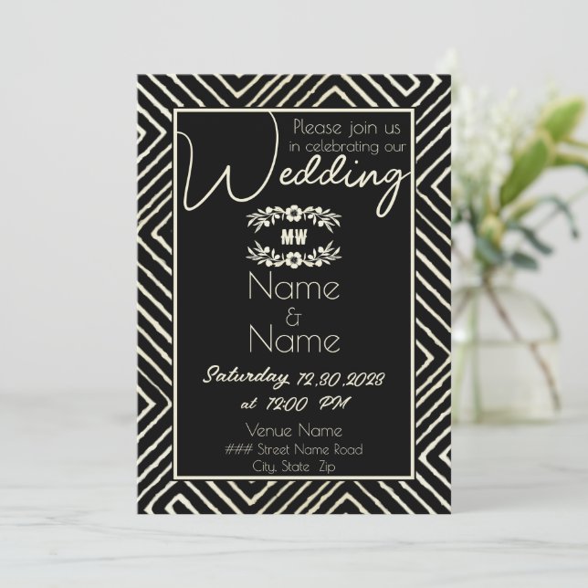 Invitation Mariage noir et blanc d'Afrique tribale (Debout devant)