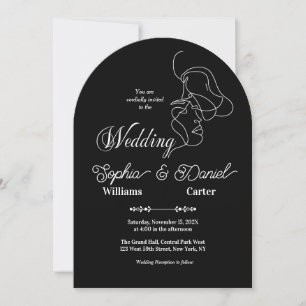 Invitation Mariage noir et blanc de luxe Chic Couple artistiq