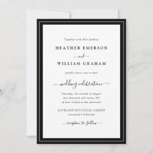 Invitation Mariage noir et blanc écriture moderne